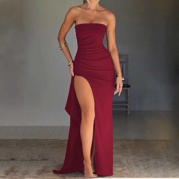 amazon wish evening dress women's boat neck bandeau dress fashion sexy backless high slit long skirt summer