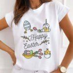 Easter T-shirt women's European size Easter short-sleeved spot tops rabbit print tops European and American plus size women - Image 7