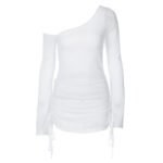 European and American style women's clothing 2025 autumn new product pure desire hot girl style slanted shoulders long sleeves sexy see-through shirred dress - Image 5