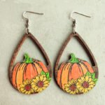 Autumn Thanksgiving Pumpkin Earrings Colorful Maple Leaf Sun Flower Pumpkin Coffee Cup Hollow Water Drops Fungus Earrings - Image 2