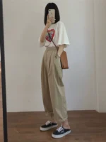 Aki's autumn new product, Japanese khaki pants, women's cover-up, slim, large-size casual design, harem pants - Image 2