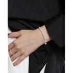 1002 Korean version of ins niche design geometric broken silver thread bead texture texture S925 sterling silver bracelet for women - Image 3