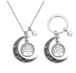 European and American foreign trade jewelry Bohemian style hollow moon tree of life wishing tree pearl pendant necklace