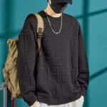 Sweatshirt men's spring and autumn trends, jacquard cotton, loose crew neck, pullover, long-sleeved T-shirt, ruffian, handsome and versatile casual top - Image 4