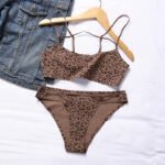 Leopard print bra set female sense European and American style no steel ring gathered on the top breathable temptation sexy lingerie set - Image 3