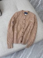 High quality scannable RL Raf pony logo twist knit cardigan embroidered crew neck simple sweater - Image 5