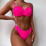 European and American fashion sexy bikini 2023 new solid color steel backless beach split swimsuit women wholesale