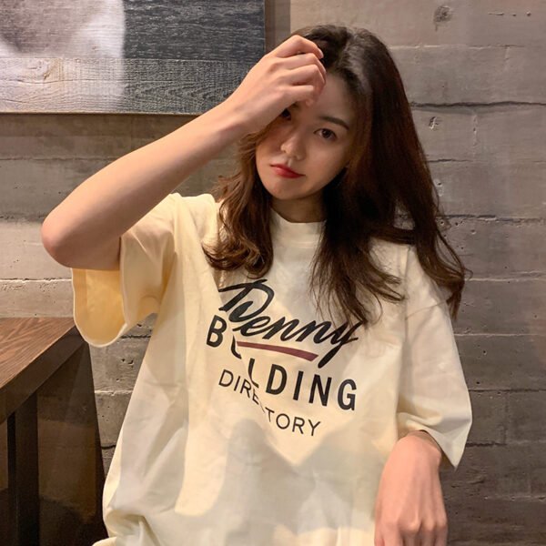 2022 summer new Korean version women's letter printing mid-length t-shirt women's short-sleeved loose super hot student top