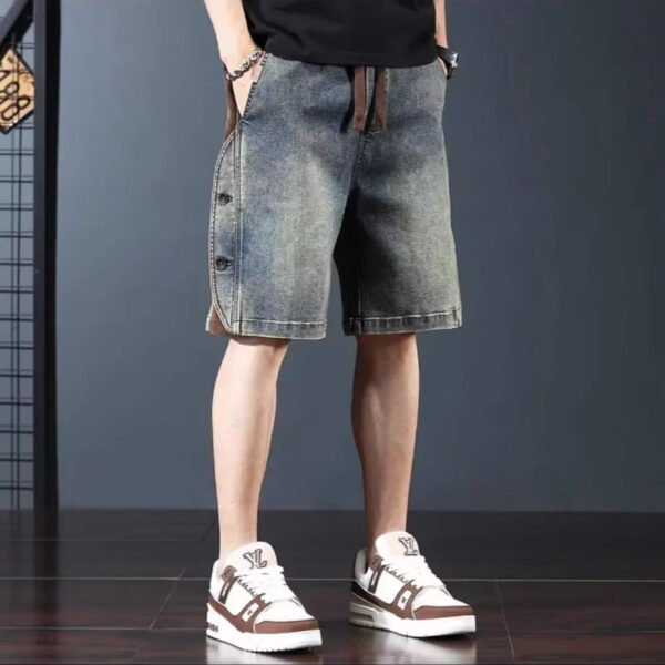 American trendy brand denim shorts, men's summer loose plus-size overalls, five-point pants, handsome, slim straight, and over-wear breeches