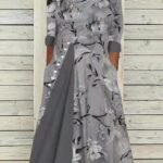 Printed Long Skirt Mid Waist Flat Gray Temperament Commuter Slim Dress