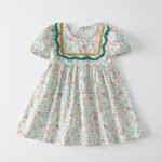 2022 summer new Korean version of the puff sleeve girl's dress square neck lace floral princess skirt short-sleeved children's skirt - Image 2