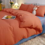Washed cotton four-piece set Japanese solid color bed sheet quilt cover 4-piece set simple quilt cover dormitory bedding three-piece set - Image 2
