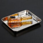 Manufacturer's Japanese-style square plate thickened 304 stainless steel flat-bottomed tray dinner plate curled without cover dental disinfection plate - Image 2