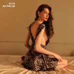 Crush orange sexy lingerie sexy pure desire eyelash pajamas lace stitching suspender skirt leopard satin nightdress female 17