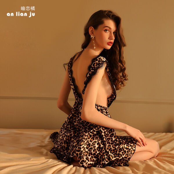 Crush orange sexy lingerie sexy pure desire eyelash pajamas lace stitching suspender skirt leopard satin nightdress female 17