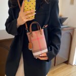 Women's mobile phone bag 2025 new lightweight hand-held plaid shoulder bag bag women's niche high-end crossbody small square bag tide - Image 2