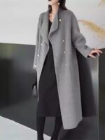Stand-up collar double-breasted high-quality wool coat double-sided Ni fashion Han Fan autumn and winter new elongated women's coat - Image 4