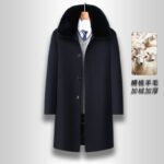 New winter men's wool coat mid-length suede collar dad coat with fleece thickened tweed coat jacket - Image 3