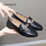 Chain loafers round toe soft bottom British lazy slip on 2022 spring and autumn patent leather single shoes women wholesale