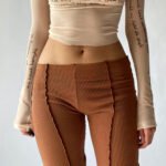 2022 spring and autumn European and American foreign trade women's clothing solid color low waist sexy trousers casual flared pants PG0703 - Image 2