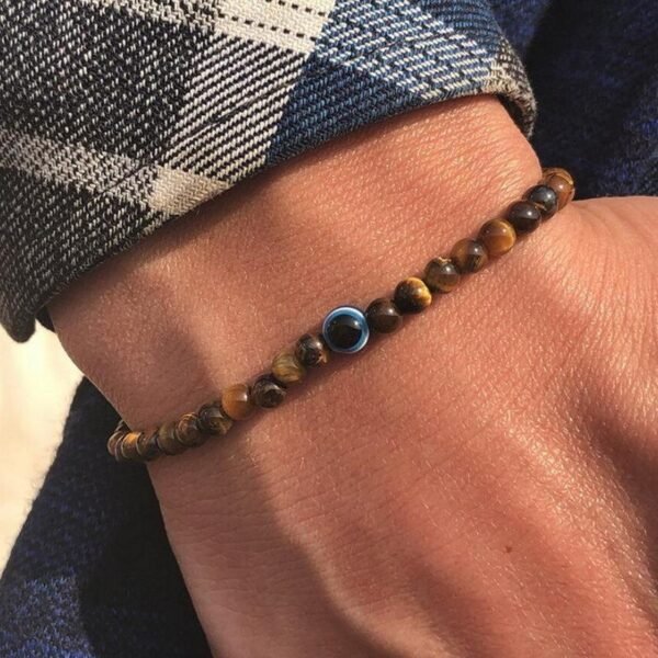 New Fashion 6mm Natural Stone Bead Eye Bracelet Versatile Personality Demon Eye Beaded Elastic Men's Bracelet