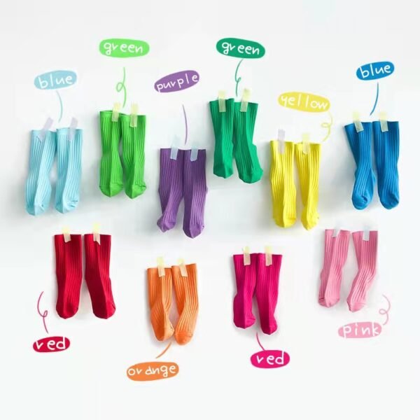 Children's socks wholesale autumn and winter solid color candy color tide socks striped double needle cotton socks for boys and girls