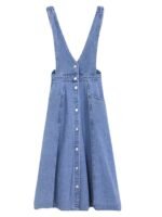 Summer Japanese ins high-waisted a-line waist slimming small fresh over-the-knee denim suspenders dress women's mid-length - Image 5