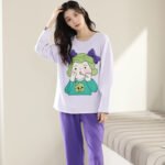 Women's pajamas spring and autumn cotton long-sleeved trousers round neck new simple and sweet Korean version can be worn outside home service suit - Image 4