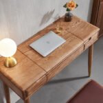 Solid wood dressing table makeup mirror stool storage cabinet integrated bedroom modern minimalist ash light luxury makeup table - Image 2