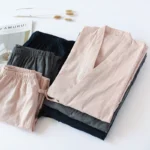 Gauze new Japanese double-layer cotton yarn pajamas women's spring and autumn cotton bathrobe couple cotton trousers home service suit