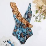 2023 new sexy one-piece swimsuit female European and American bikini leopard print ruffled swimsuit bikini chiffon long skirt - Image 2