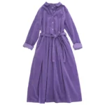 Doll collar shirring big swing dress long skirt washed cotton thin corduroy commuting literary girl autumn and winter 325 - Image 5