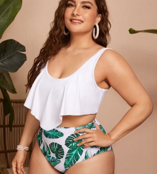 cross-border Amazon European and American sexy large size printed high waist split bikini swimsuit manufacturers wholesale