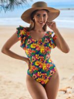 2023 Amazon cross-border foreign trade hot style sexy one-piece swimsuit female U-neck lace design bikini swimsuit - Image 2