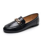 Chain loafers round toe soft bottom British lazy slip on 2022 spring and autumn patent leather single shoes women wholesale - Image 5