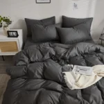 Dark gray ins simple style four-piece bed sheet quilt cover brushed cotton student dormitory set solid color bedding three-piece set - Image 5