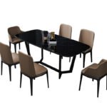 Italian-style slate dining table and chair combination light luxury modern minimalist small apartment 6-person household rectangular slate dining table and chairs - Image 5