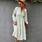 American station Amazon AliExpress temperament elegant striped dress 2022 new large swing skirt long skirt women - Image 4