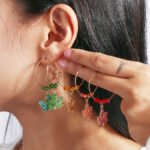 European and American cross-border jewelry autumn new thanksgiving maple leaf earrings jewelry beaded rice beads maple leaf earrings earrings