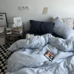 Ins double fight washed cotton four-piece solid color bed sheet quilt cover student dormitory three-piece bedding single double bed sheet 4