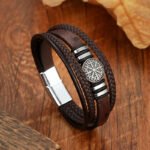 Cross-border braided leather rope leather bracelet Viking compass coin European and American fashion punk style multi-layer men's bracelet new style