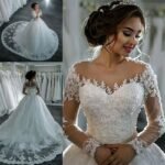 2022 new summer one-shoulder V-neck lace mid-waist large tail African stand collar white adult wedding dress - Image 6