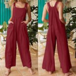 2022 Amazon wish cross-border independent station new women's solid color side pocket loose overalls - Image 13