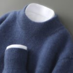 First-line ready-to-wear, 100% pure wool sweater, men's half-high neck, padded business pullover, loose knit base layer - Image 4