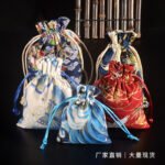 Chinese Bronzing Cotton Drawstring Pocket Retro Jewelry Spice Breathable Packaging Bag Red Cloth Bag Jewelry Bracelet