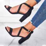 European and American foreign trade 2023 summer cross belt one word belt sandals women heels back bag thick heel sandals women's shoes