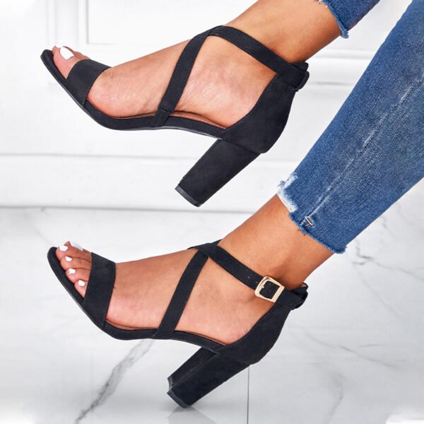 European and American foreign trade 2023 summer cross belt one word belt sandals women heels back bag thick heel sandals women's shoes