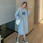 Autumn and winter plus velvet thickened loose thin letter embroidery long-sleeved lazy long skirt sweater dress women - Image 7