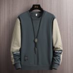 2023 Spring and Autumn New Men's Sweatshirt Pullover Round Neck Sweatshirt Men's Color-Blocked Long Sleeve Bottom Top Korean Version Loose