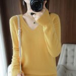 2025 spring new solid color V-neck knitted base layer pullover thin sweater thin foreign style underwear - Image 4